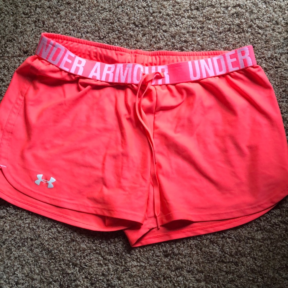 Neon pink underarmour shorts